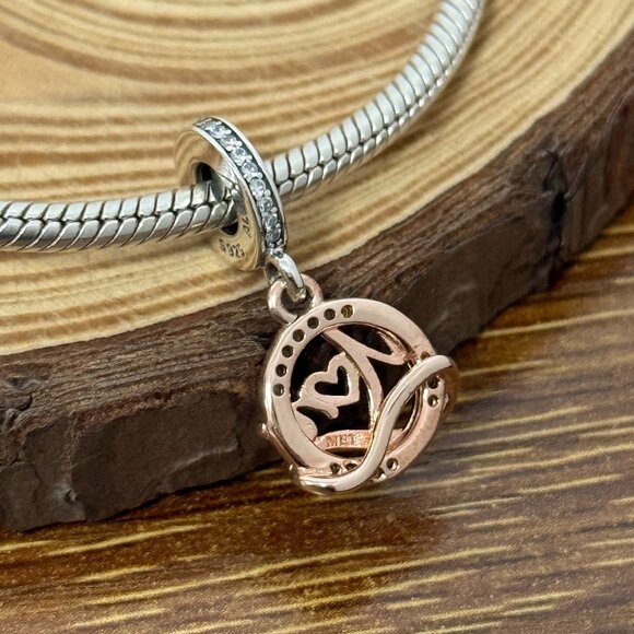 Pandora Two-tone Mom Dangle Charm- Rose Gold Plate - Picture 3 of 3